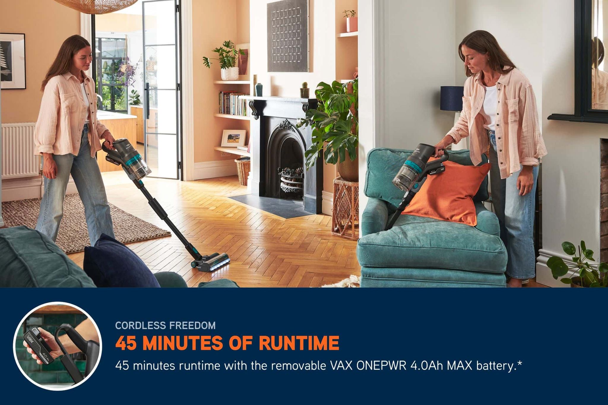 45 Minutes of runtime with the removable VAX ONEPWR 4.0Ah MAX Battery