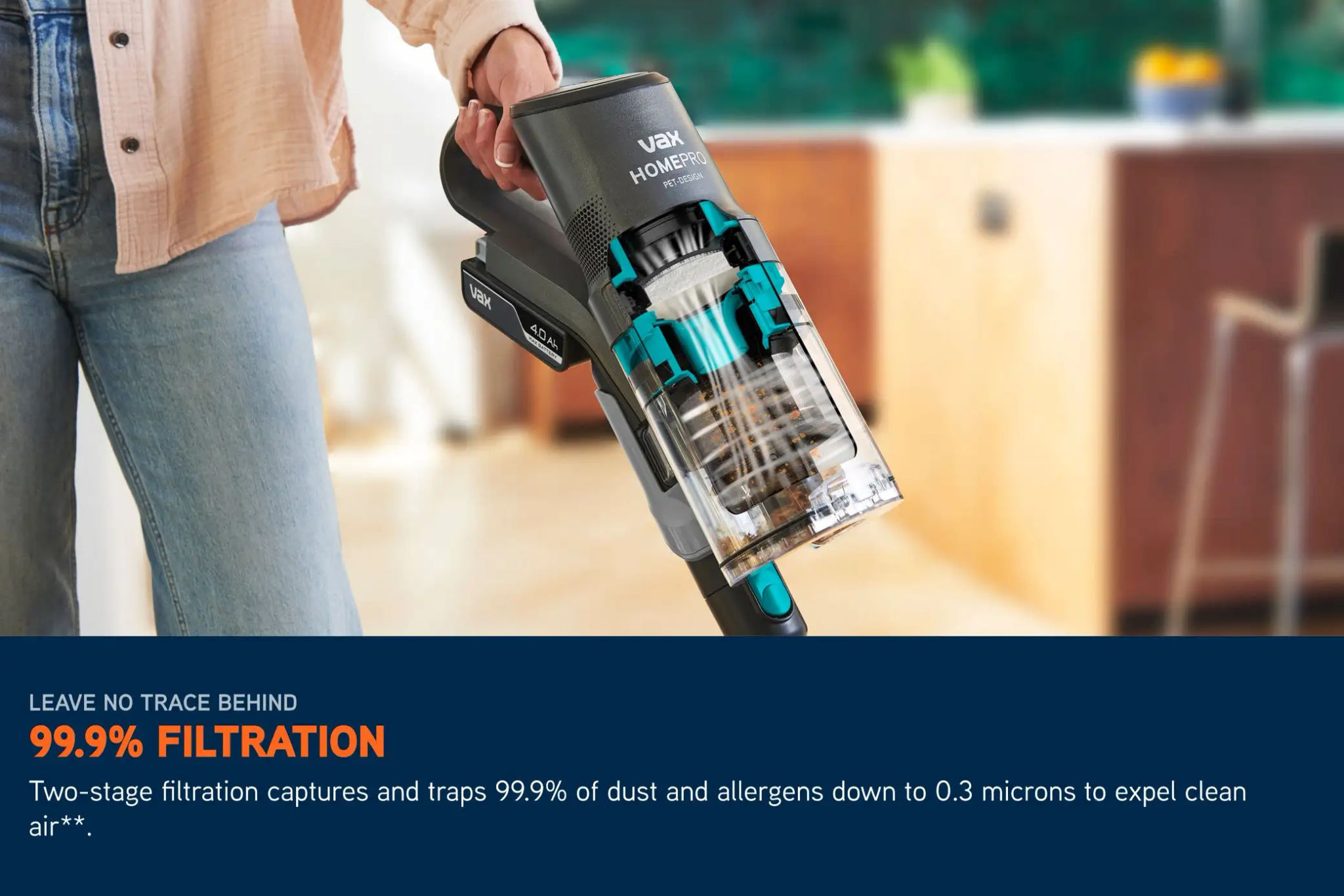 Dirt and crumbs being captured in a HomePro Pet-Design vacuum filter while the vacuum cleaner is in use.