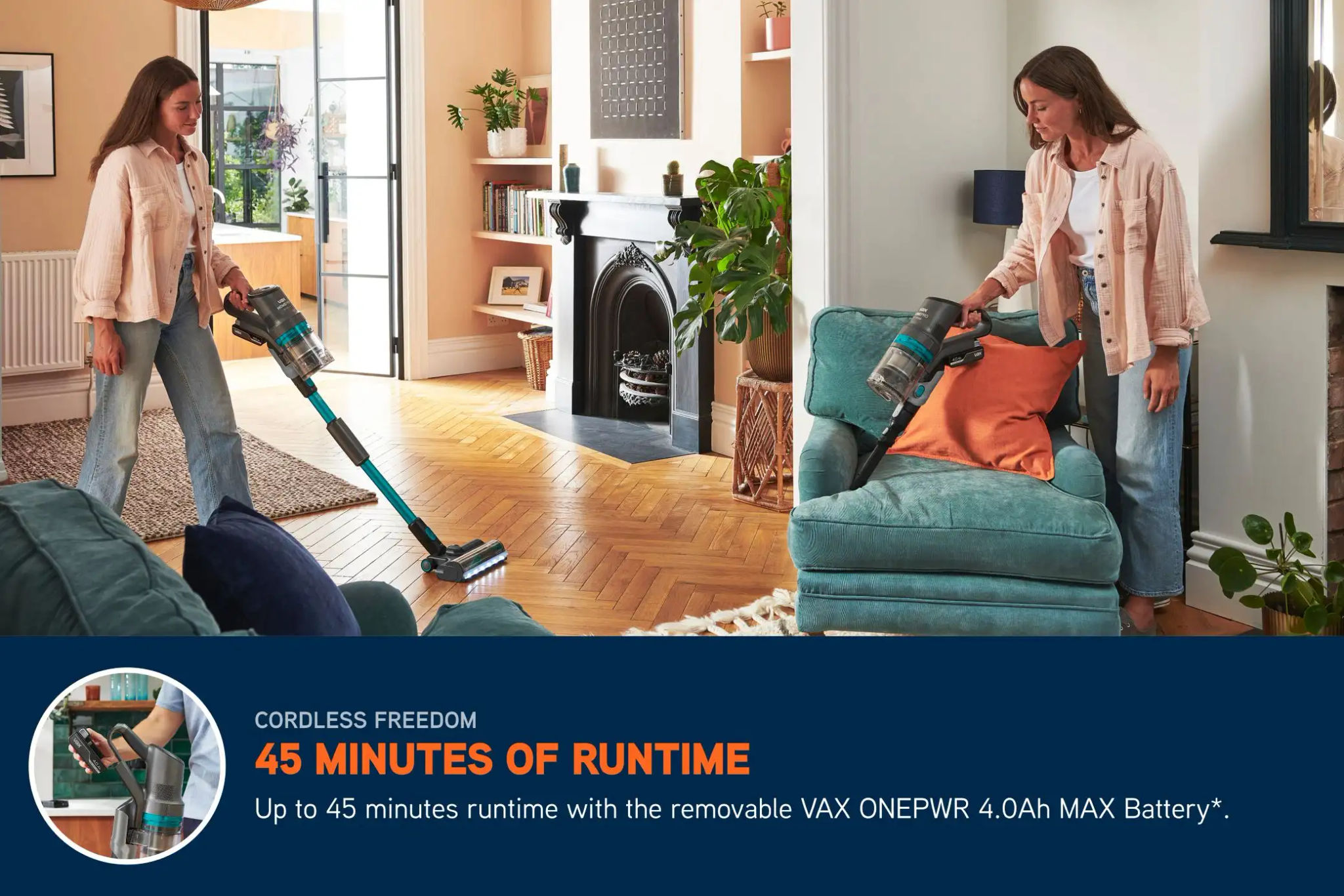 45 Minutes of runtime with the removable VAX ONEPWR 4.0Ah MAX Battery