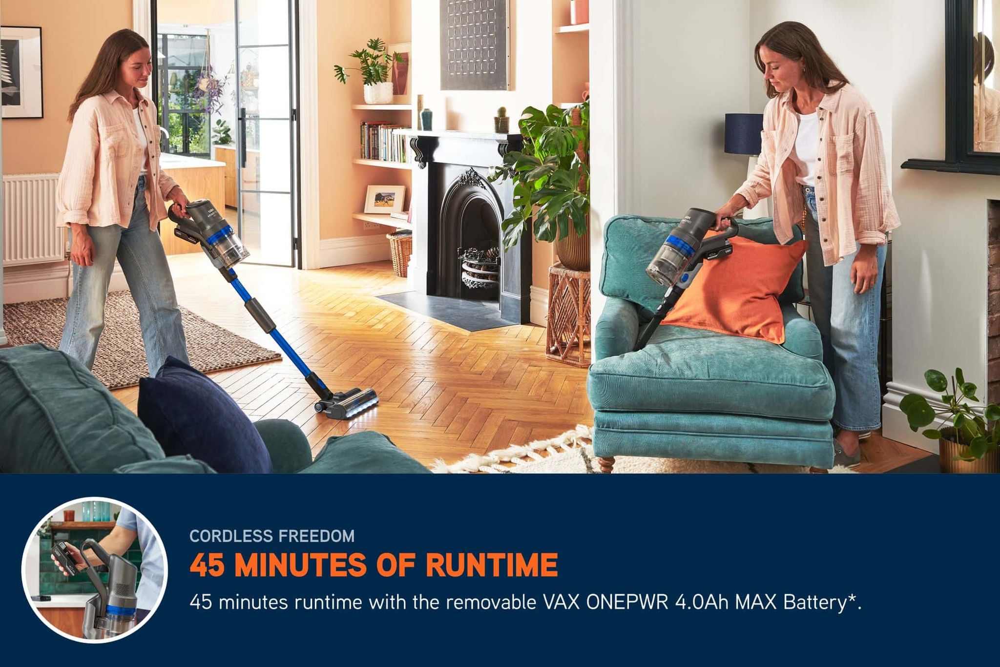 45 Minutes of runtime with the removable VAX ONEPWR 4.0Ah MAX Battery