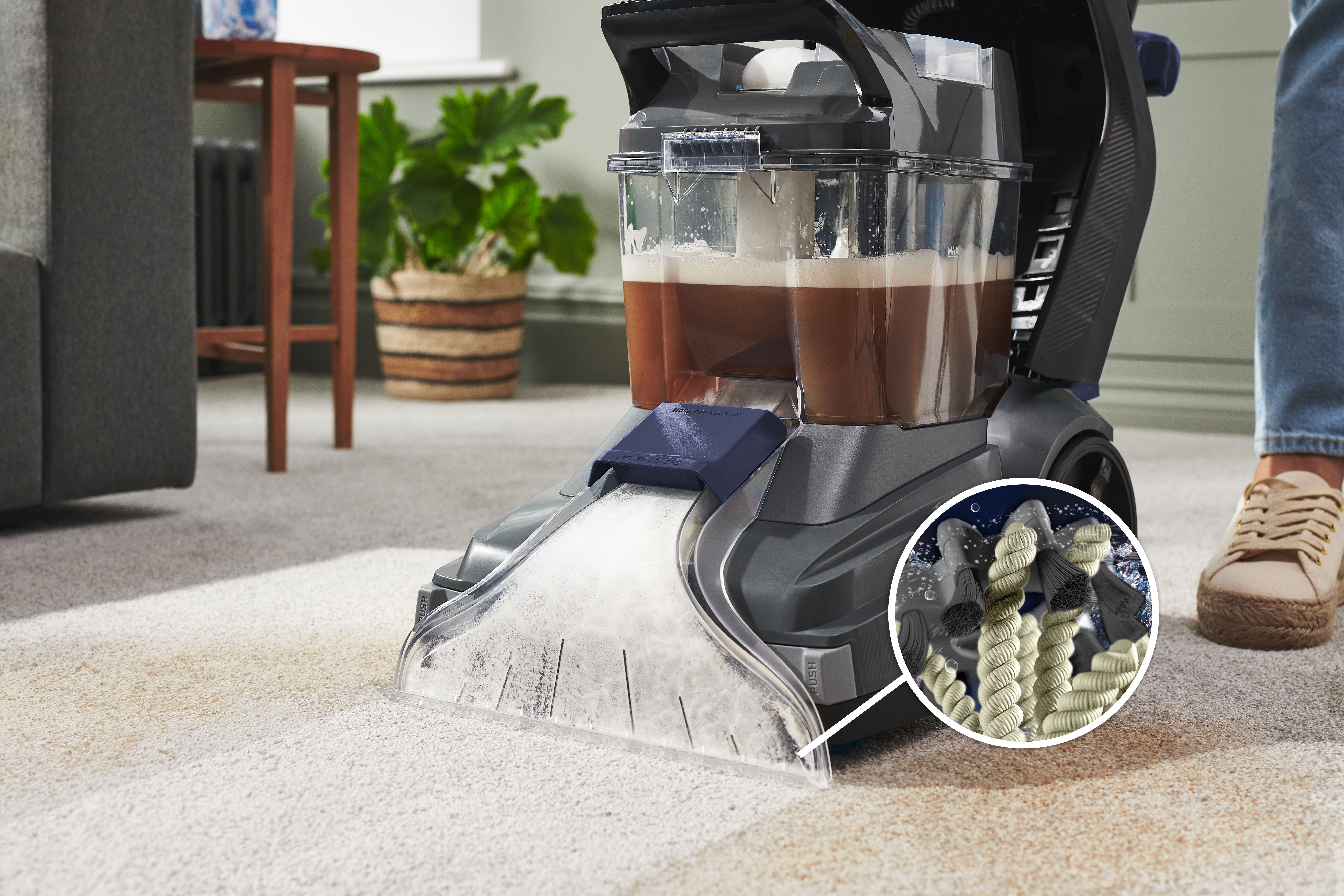 VAX SpinScrub Power Plus Carpet Cleaner dirty water tank filling up as carpets are being cleaned